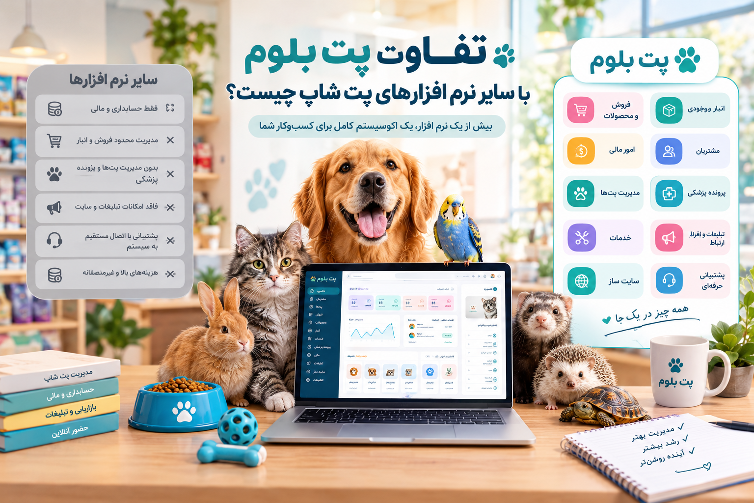 تفاوت پت بلوم با سایر نرم افزارهای پت شاپ